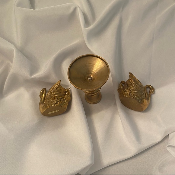Solid Brass Swan Candleholder Set plus a single candleholder for a trio of light - Picture 4 of 9